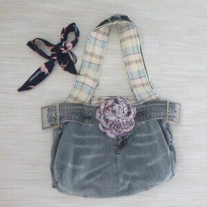Designer Jeans Purse Shoulder Bag  w/Puffy Flower & Vintage Pin  Z CAVARICCI